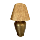 Copper lamp with raffia lampshade