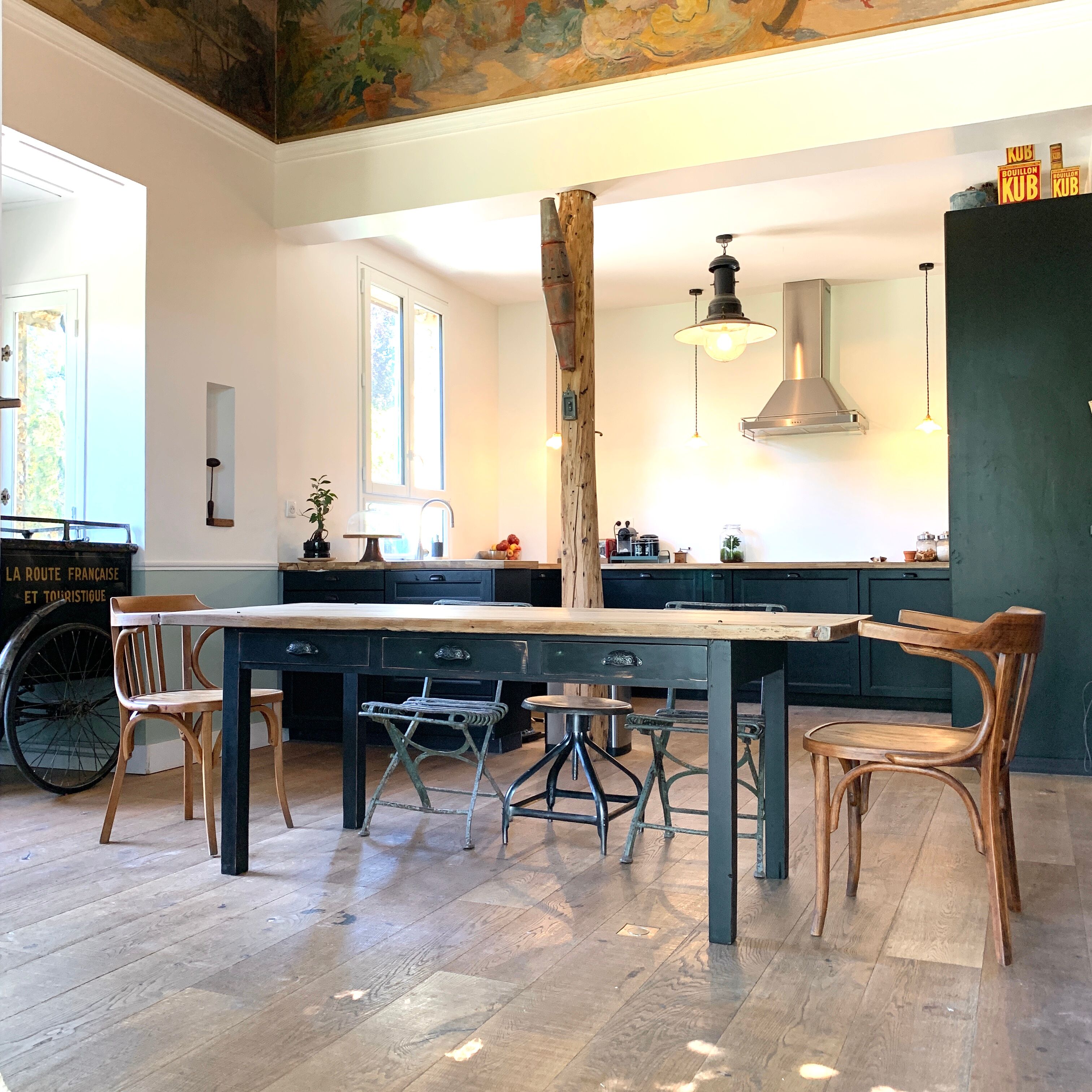 Old farm table with drawers