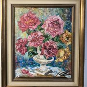 Oil on canvas still life with roses signed 20th century.