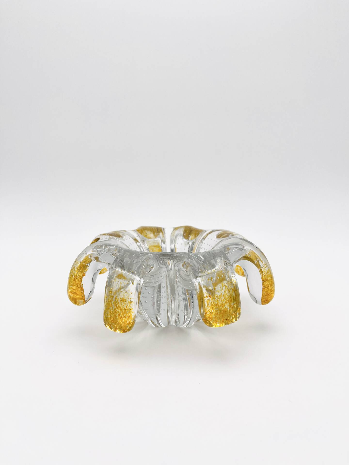 Murano Bowl Archimede Seguso Bullicante Crystal & Fritté Gold 1950