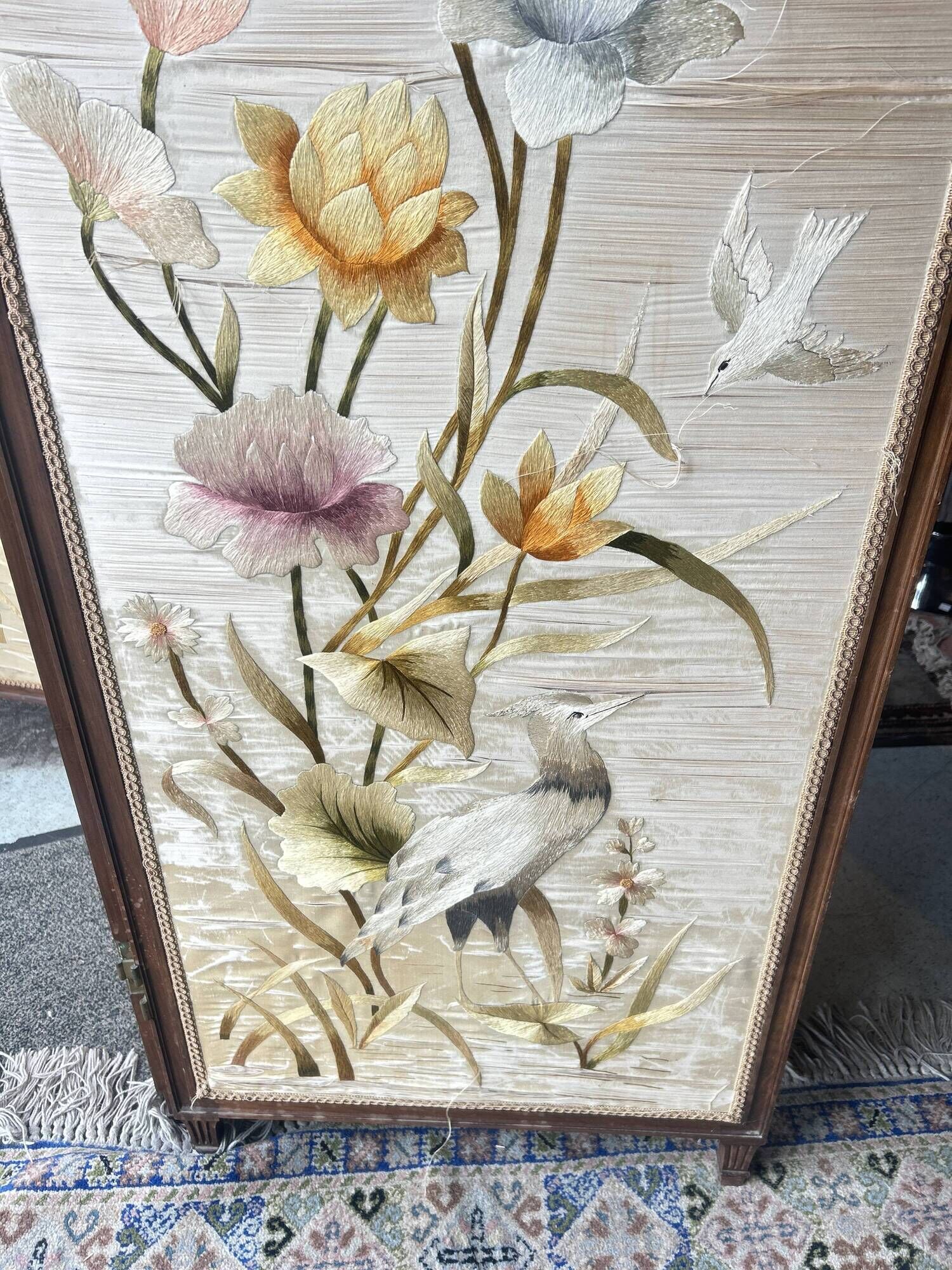 Paravent de Style Louis XVI , bois et soie