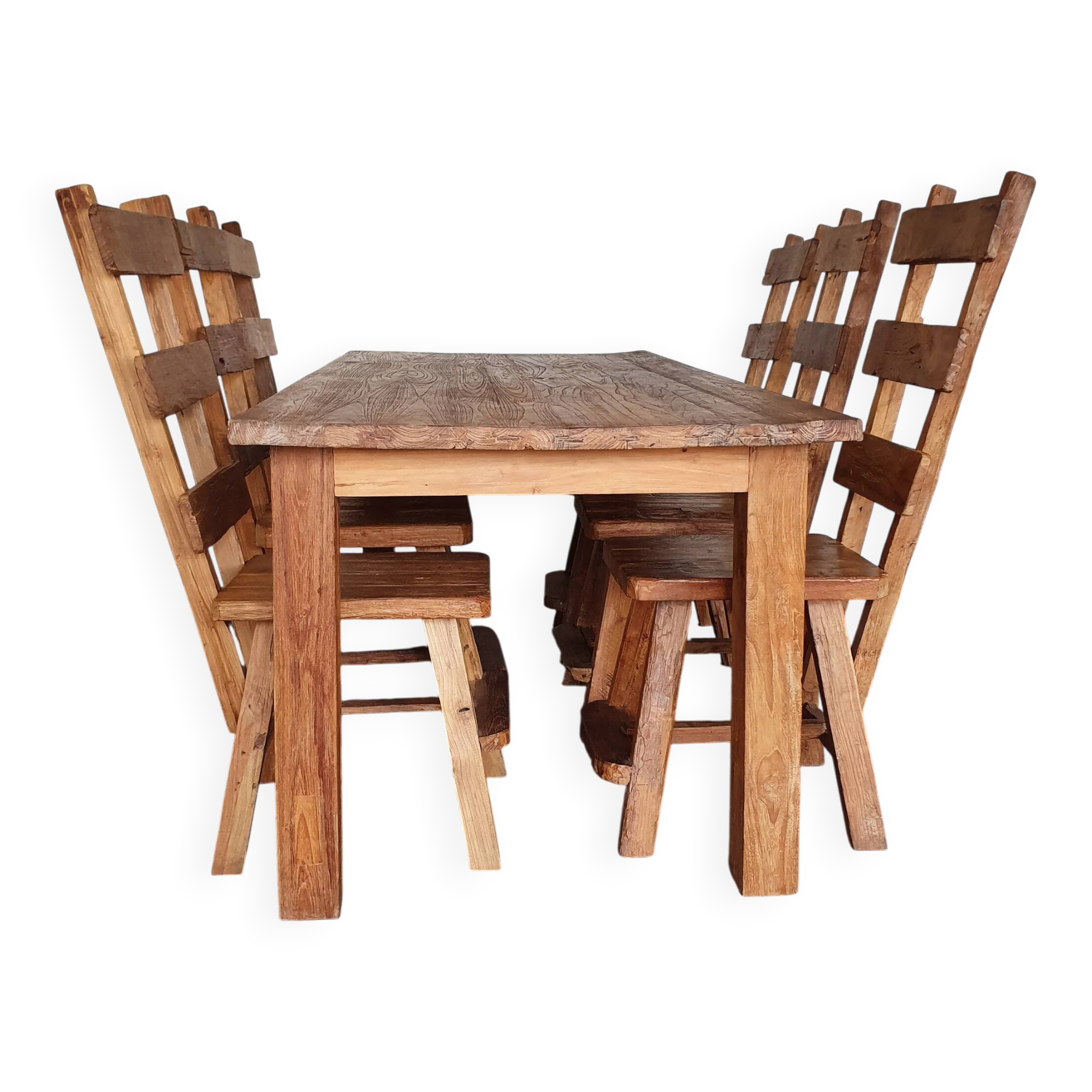 Olm wood brutalist wabi sabi dining set / 6 chairs / table