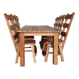 Olm wood brutalist wabi sabi dining set / 6 chairs / table