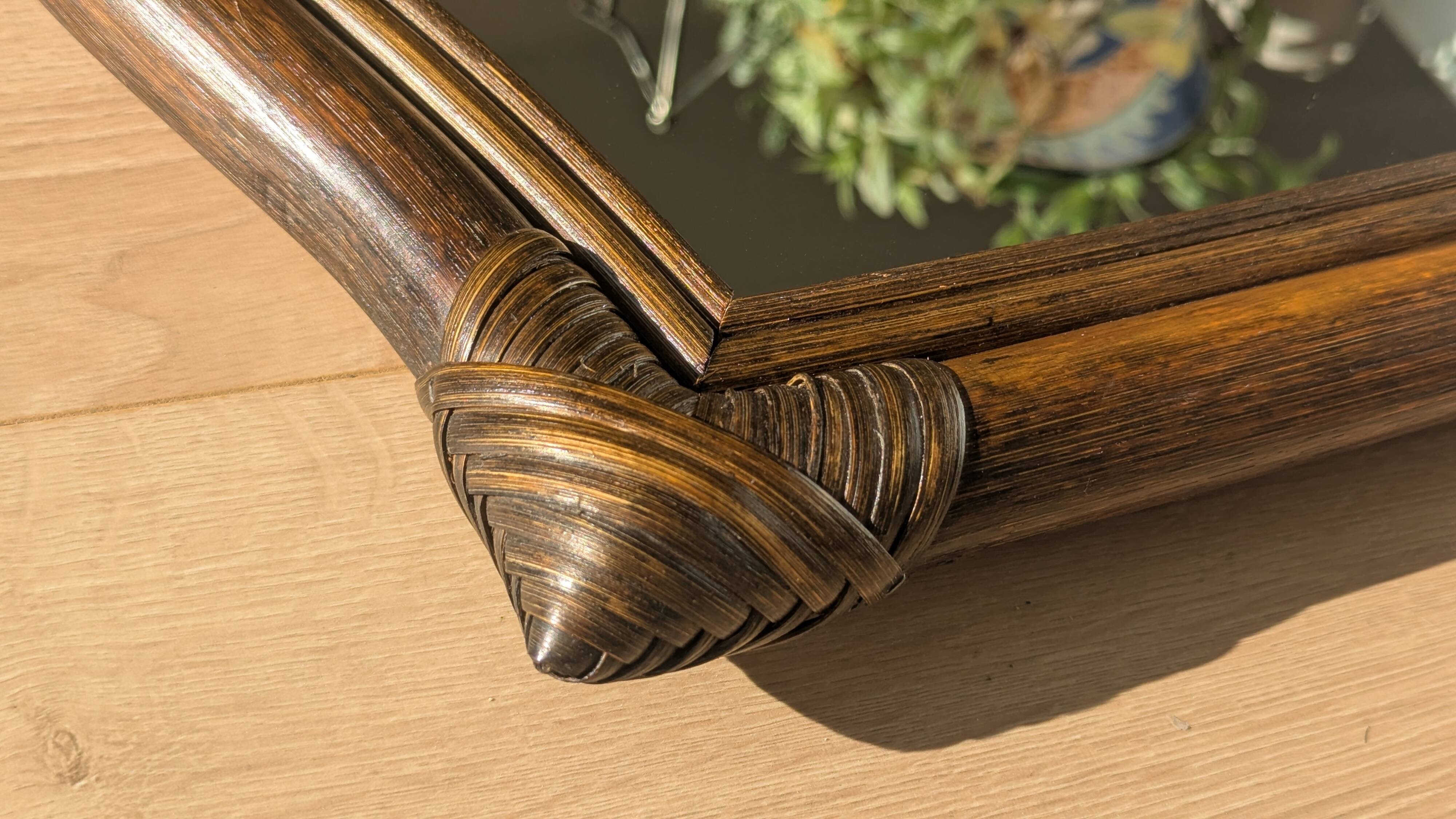 Mirror - Vintage 49x43 cm - Bamboo, Rattan - Patinated wood 1970