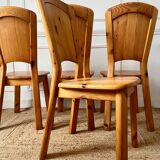 Set of 4 solid pine chairs in chalet style