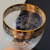 6 old wine glasses in engraved crystal and gold