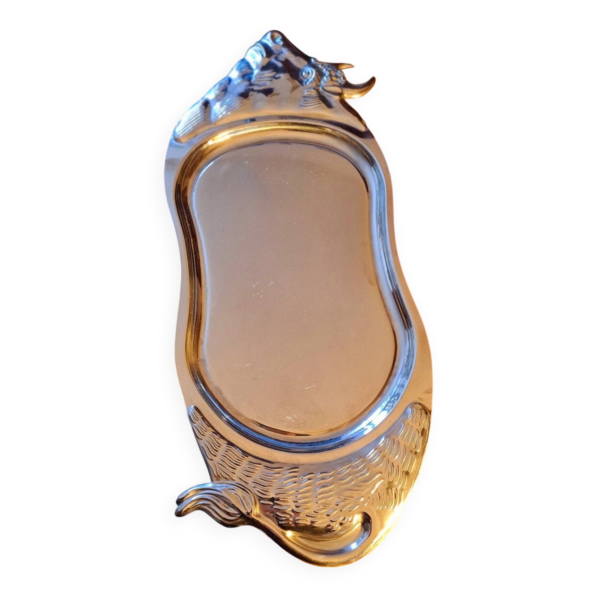 Large stainless steel serving dish