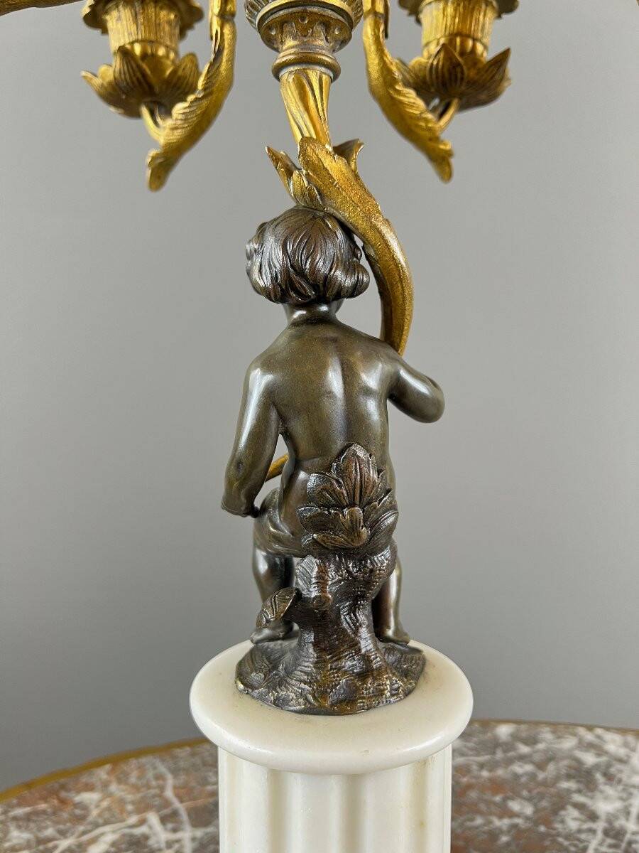 Pair of bronze and marble candelabra, Napoleon III period