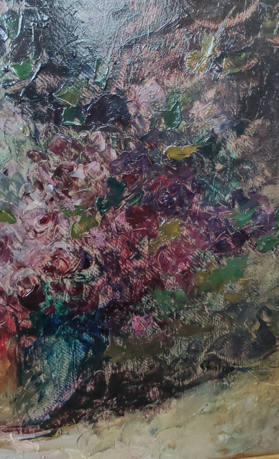 Old Oil Painting On Wood/Bouquet Of Flowers/Still Life