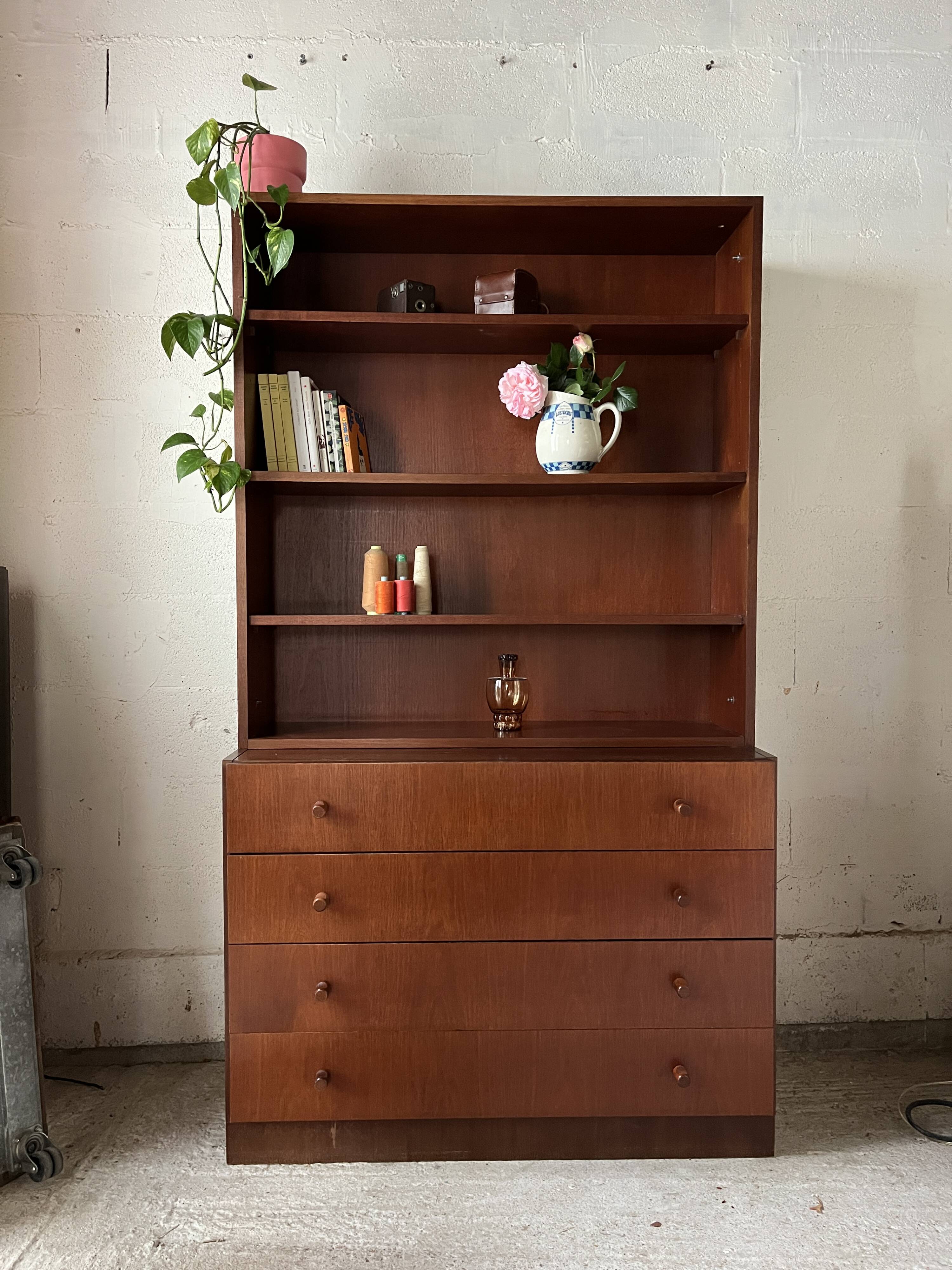 Bookcase, teak chest of drawers, 1960