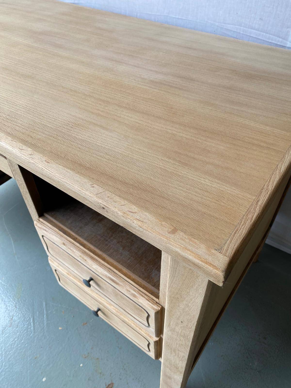 Renovated vintage desk in raw solid wood 128cm