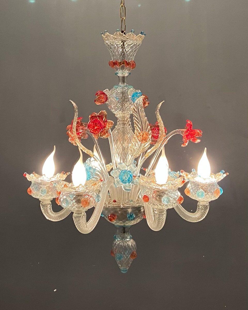 Venetian murano glass flower chandelier, 1960s