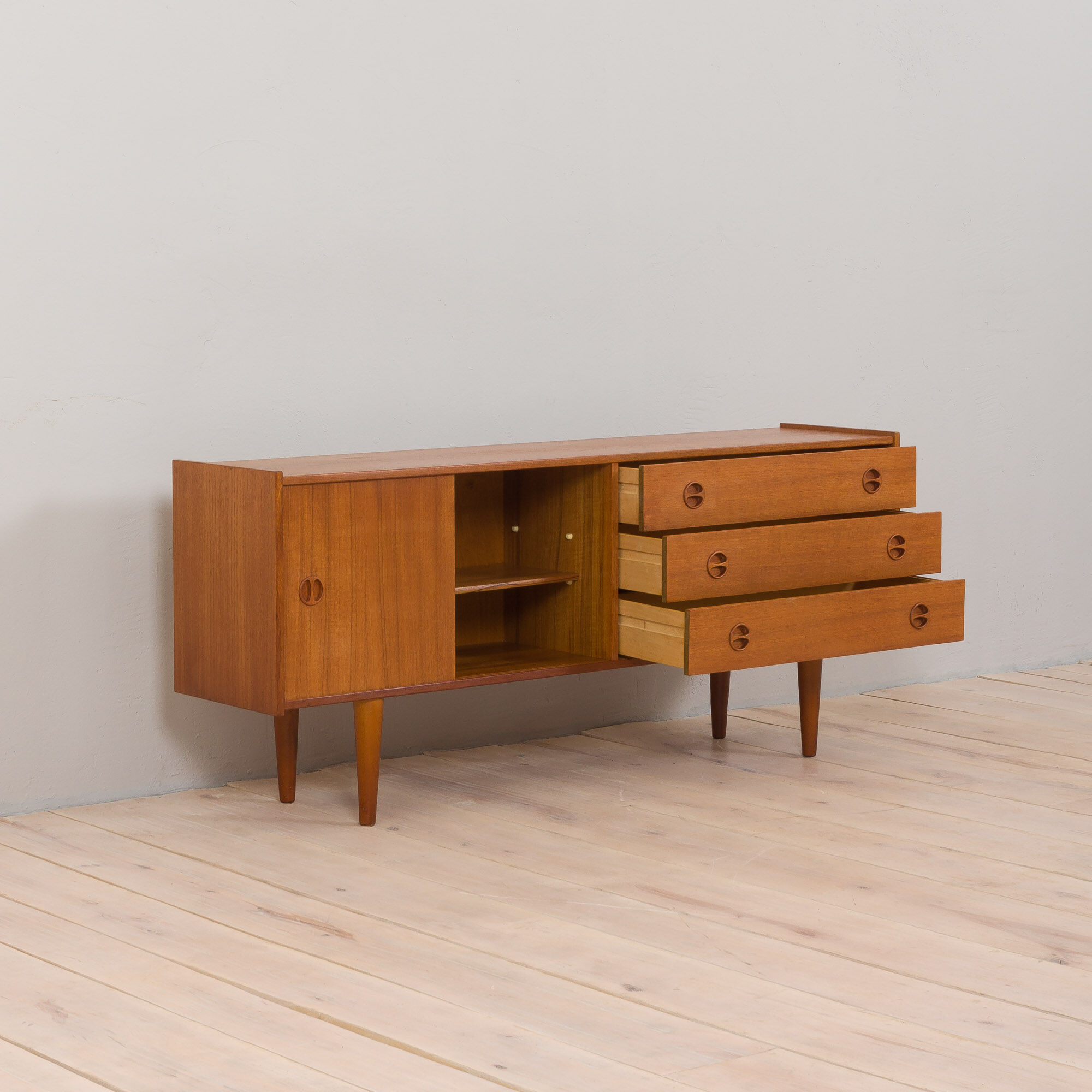 Vintage Scandinavian sideboard with 3 drawers and sliding doors, 1960s