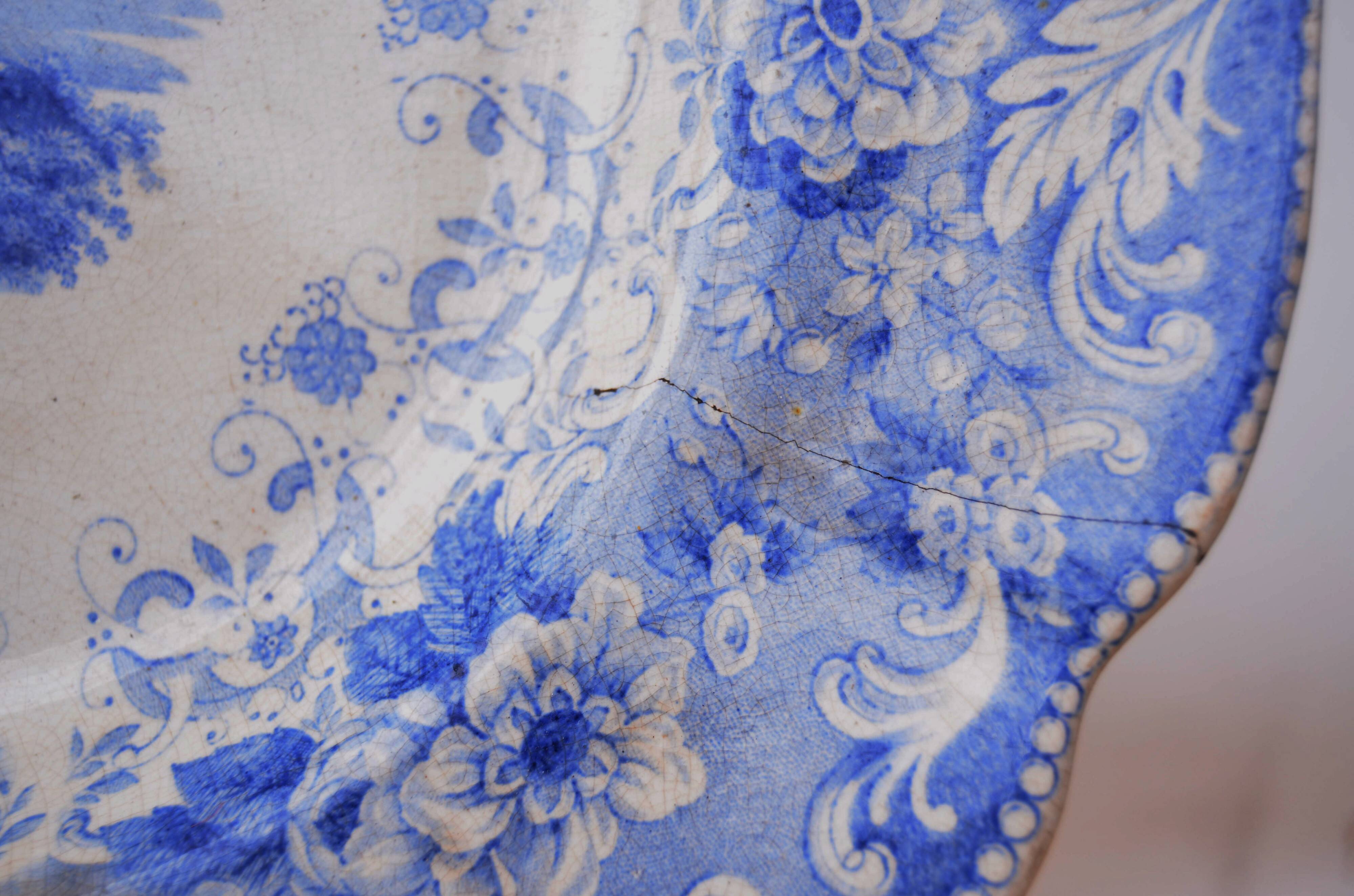 Large Decorative Platter Blue Transferware with Abbey Ruin early 19th C.