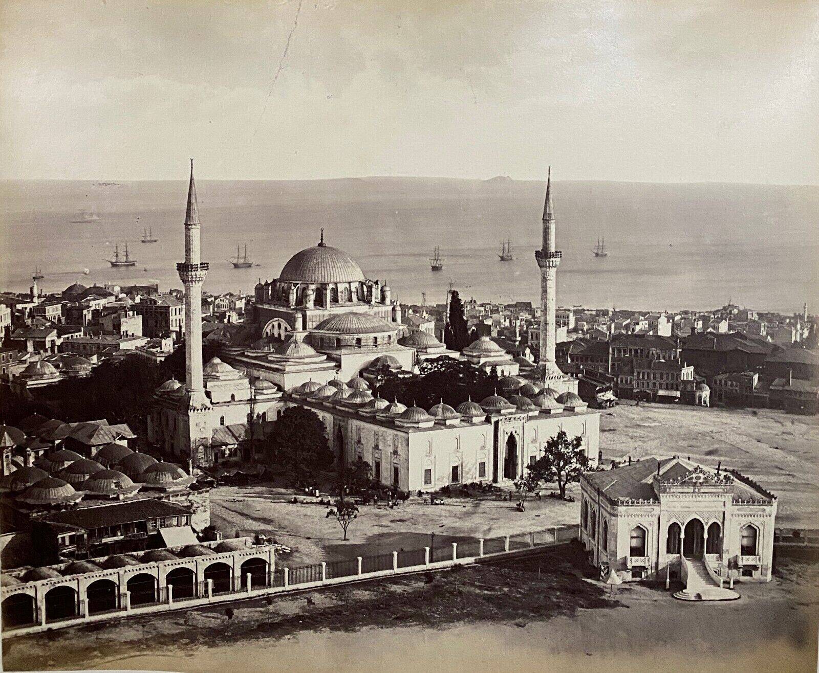 Photo Constantinople Mosque of Bayazel 19th century albumen laminated cardboard