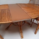 Bamboo table with extensions, 3 chairs and 3 stools from the 60s