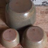 Three nesting pottery salad bowls in glazed stoneware
