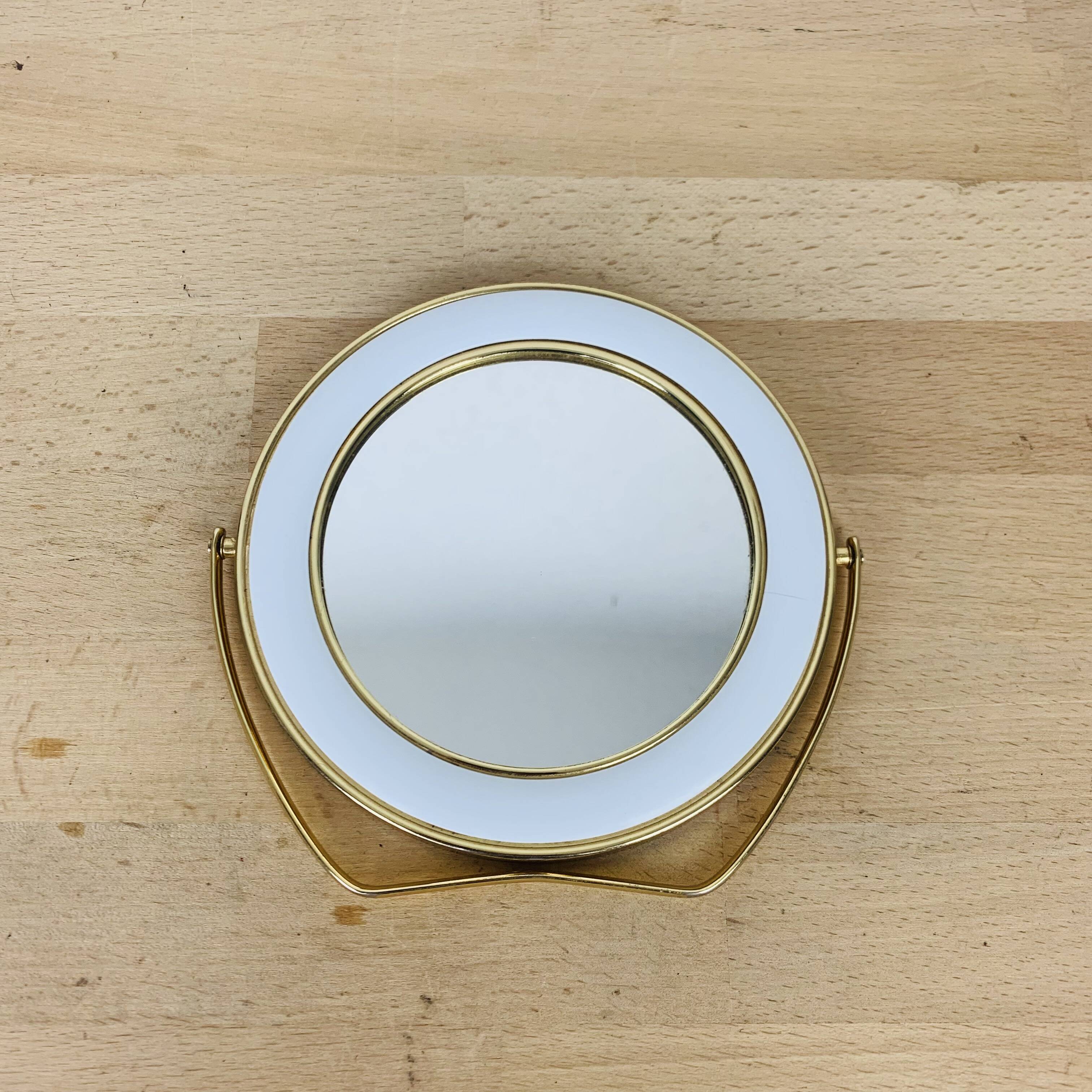 Barber mirror to stand in gold metal 14 cm