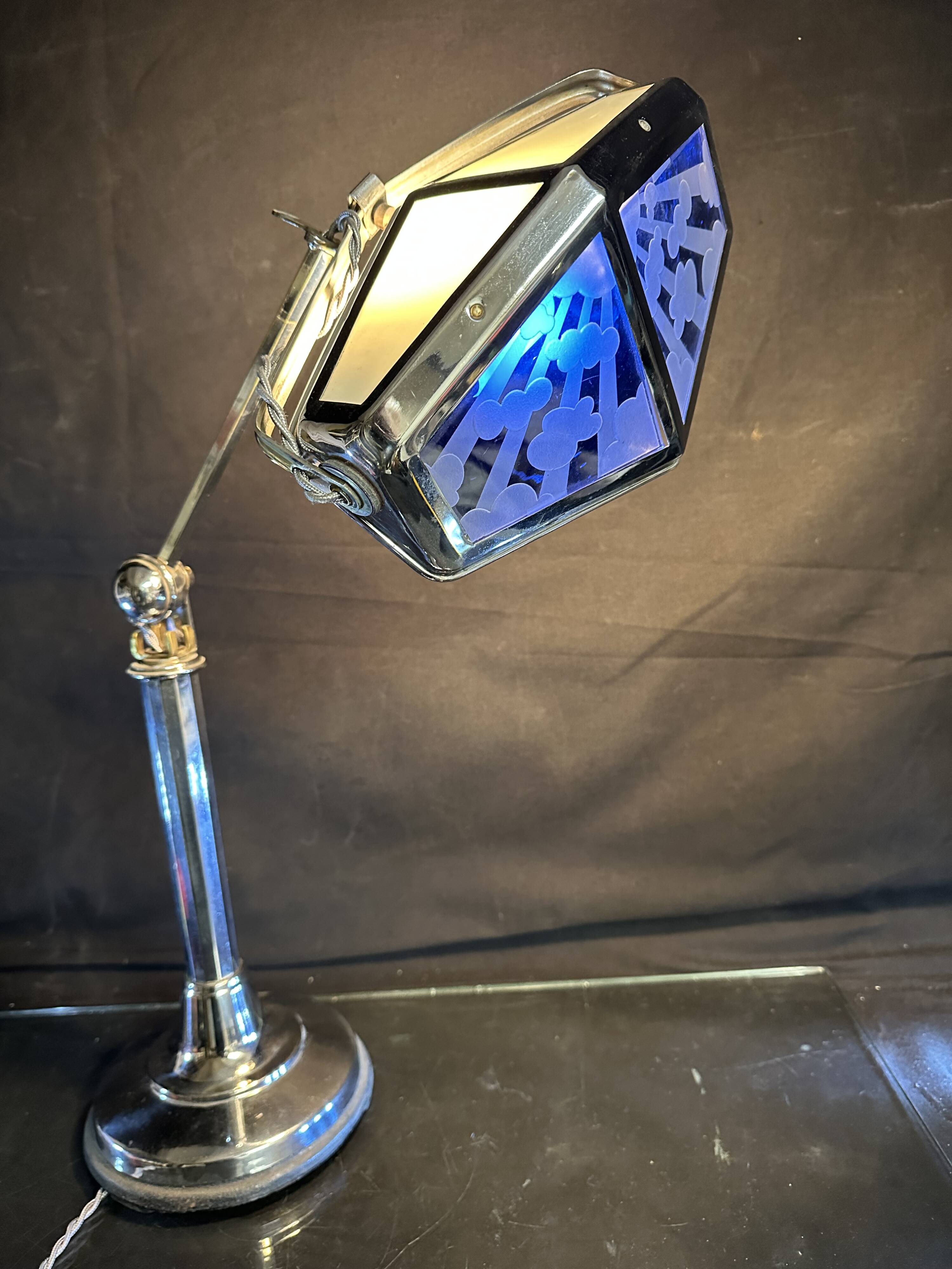 Large PIROUETT Art Deco metal chromo glass clouds lamp