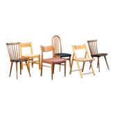 Series of 6 mismatched vintage chairs