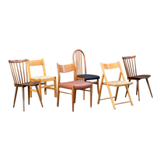 Série de 6 chaises vintage dépareillées