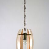 Mid-Century Italian pink and clear thick glass chandelier by Veca. Italy 1960s