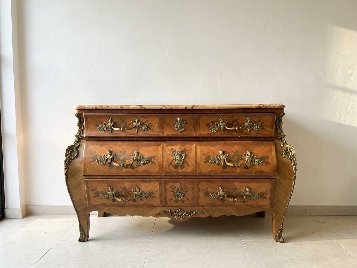 Authentic brown wooden chest of drawers