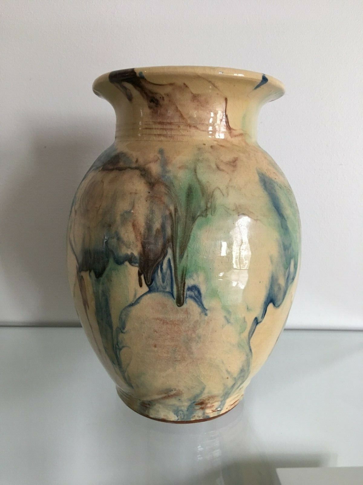 Incurvé signature enamelled terracotta flared neck vase