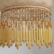Mid Century Amber Mottled Glass Ceiling Light with Beaded Glass Fringe