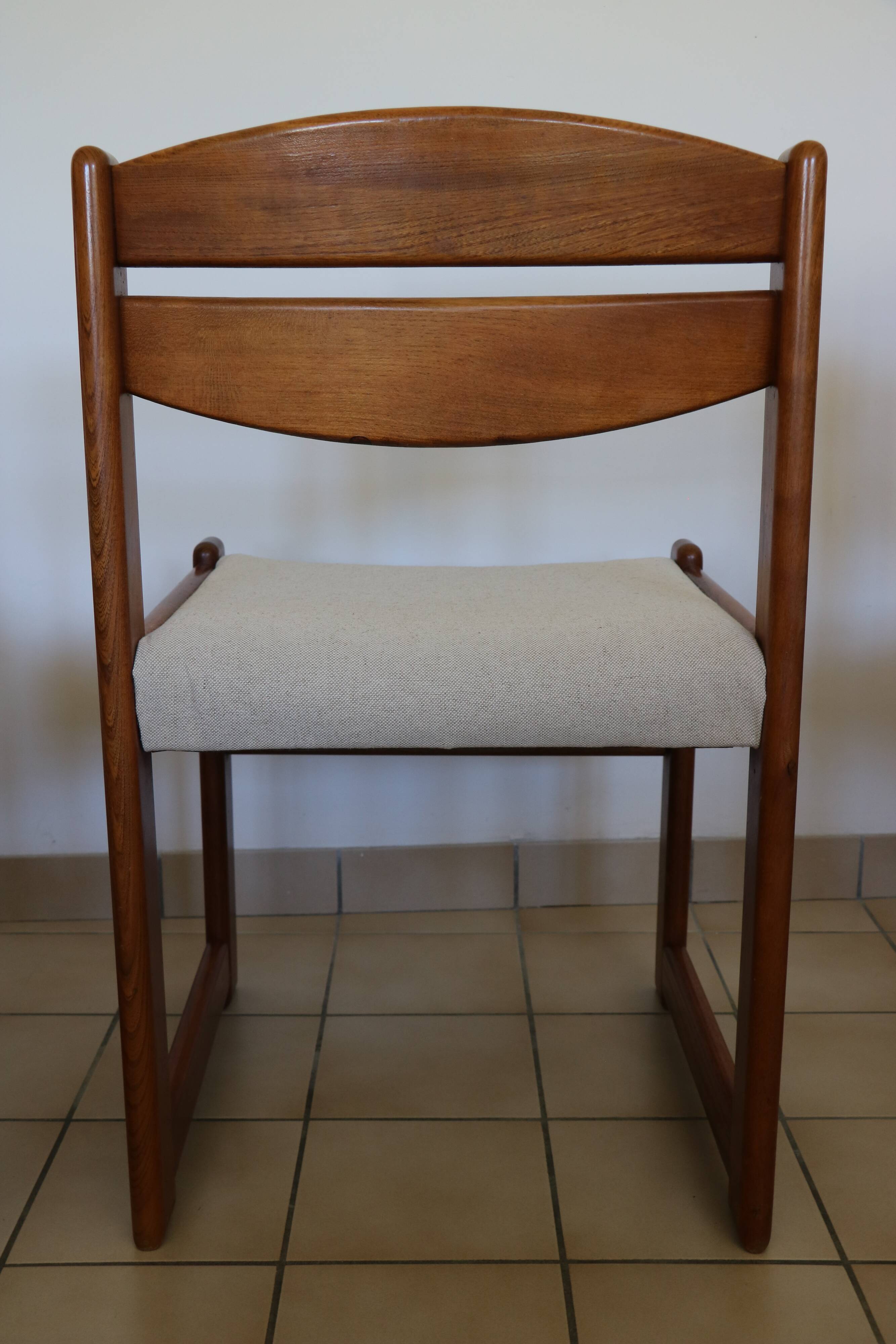 4 vintage brutalist chairs, reupholstered in cotton/linen.