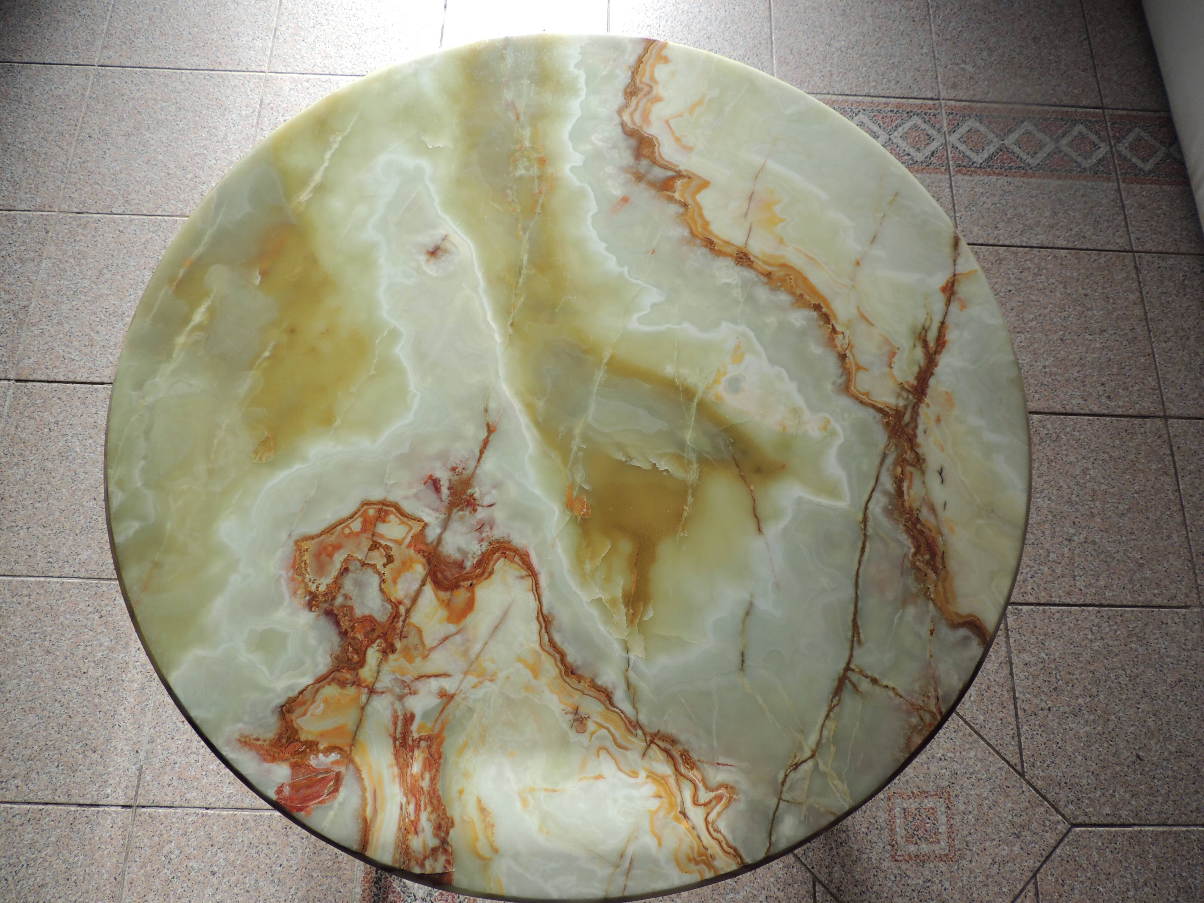 Table basse rode de salon marbre onyx et bronze