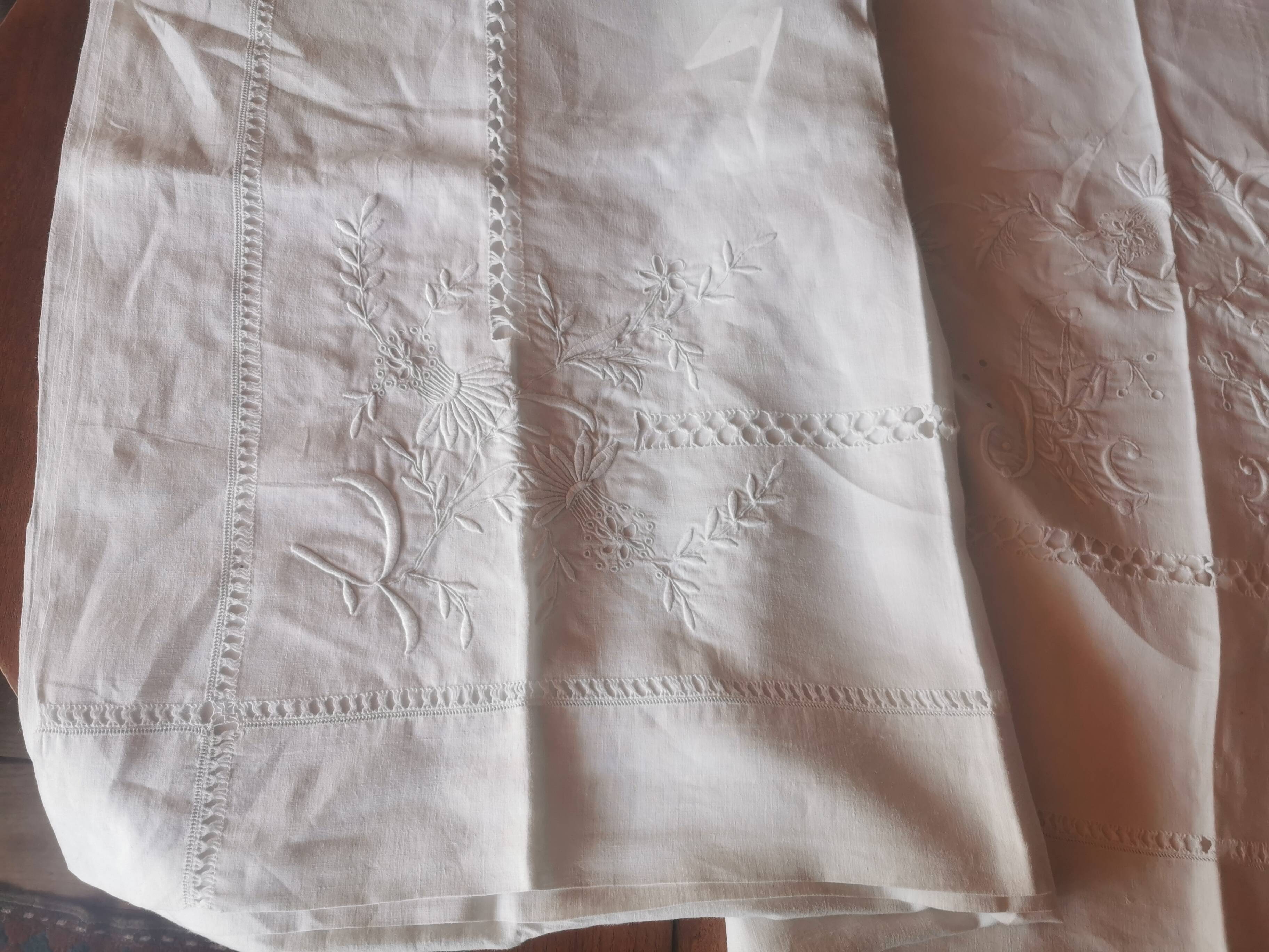Large antique linen sheet monogrammed AH