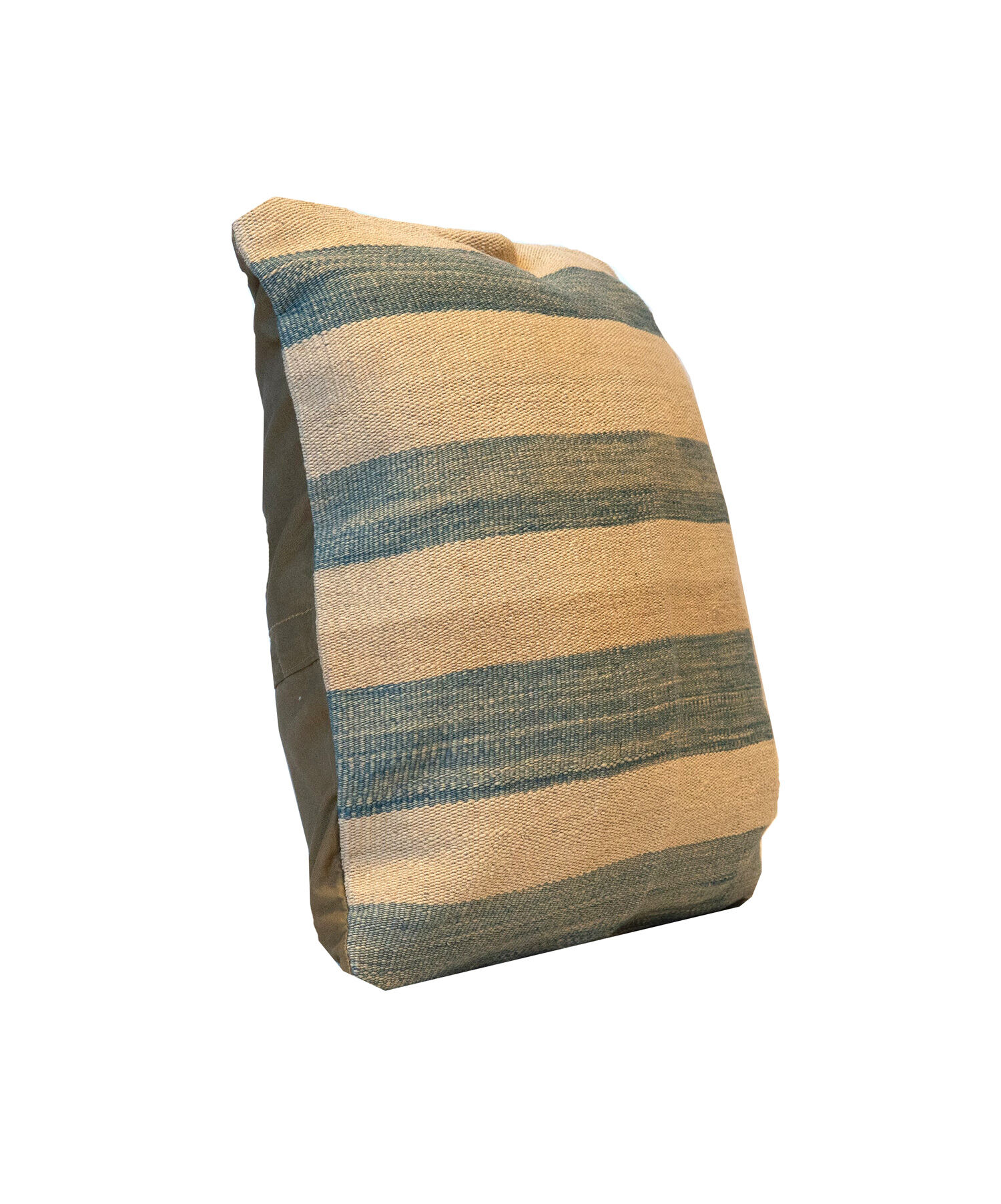 Handwoven blue cream striped wool cushion cover