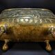 Antique Brass Jardinière – Repoussé Cherry & Leaf Décor – c.1900