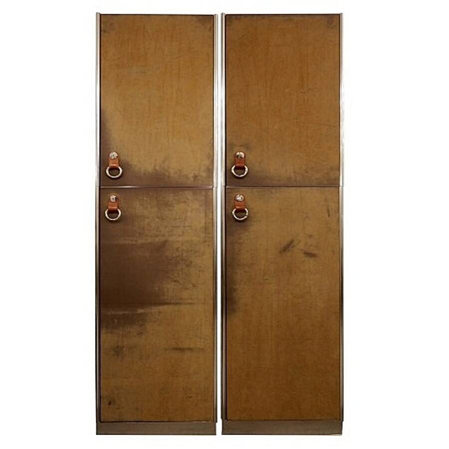 Pair of Guido Faleschini brown suede and metal wardrobes - 1960s