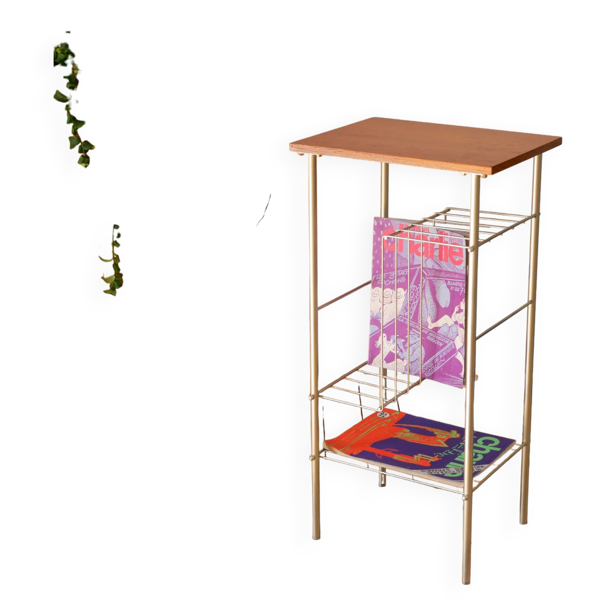 Vinyl rack in teak and gilded brass, 1950