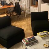 Pair of black Strafor armchairs signed in excellent condition