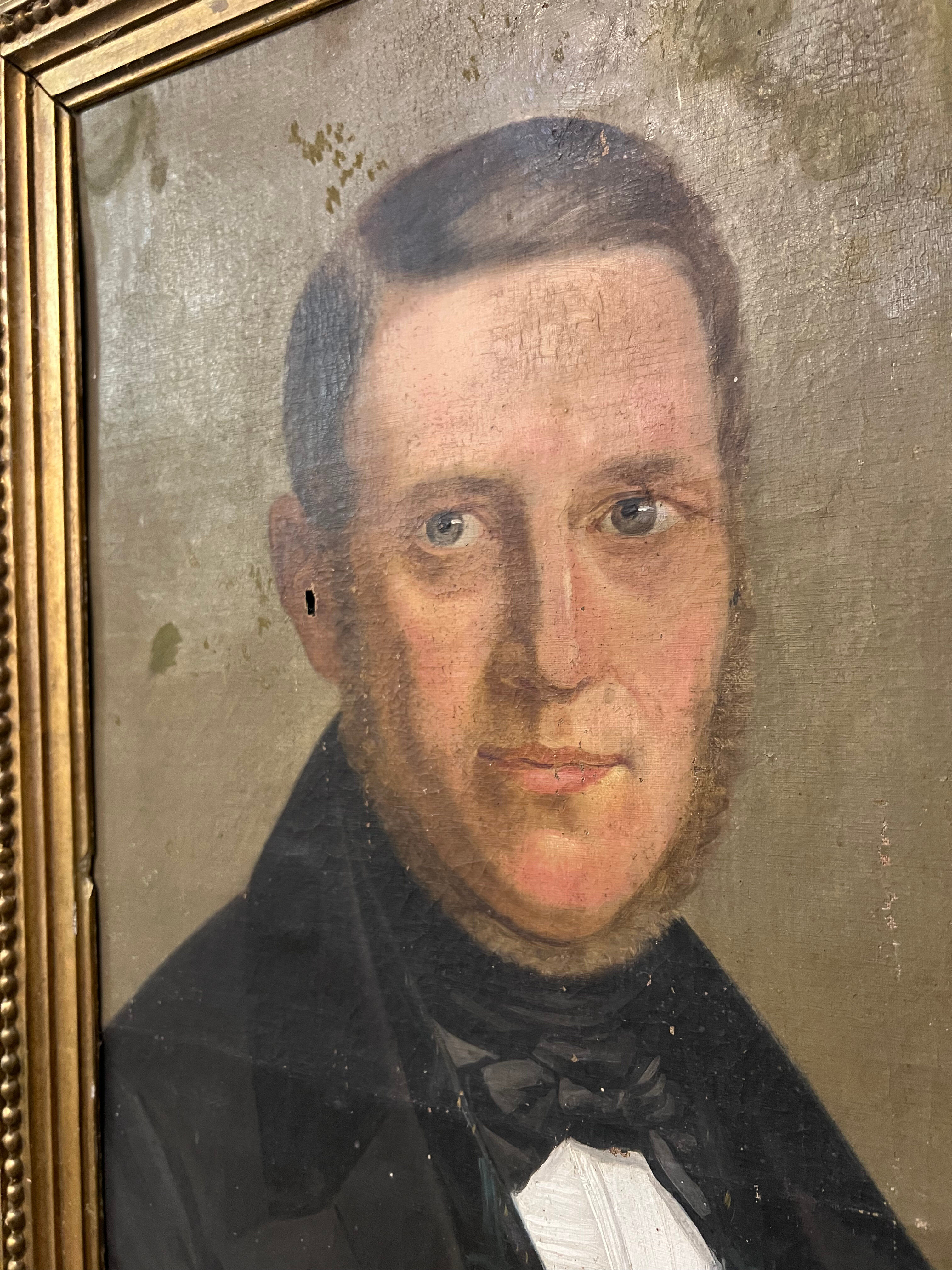Portrait homme aux yeux bleus XIXe
