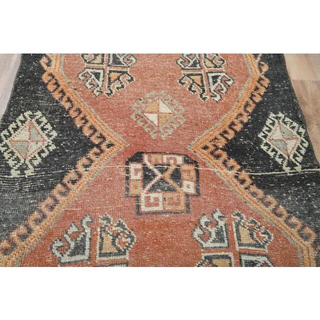Orange Turkish Vintage Oushak Handmade Wool Rug Runner 76x374