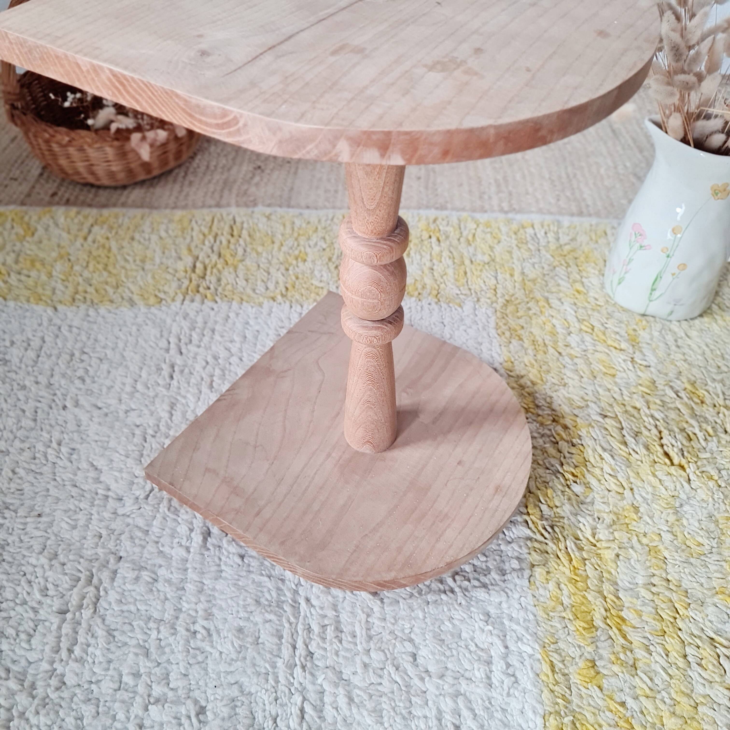 Brutalist side table in raw wood