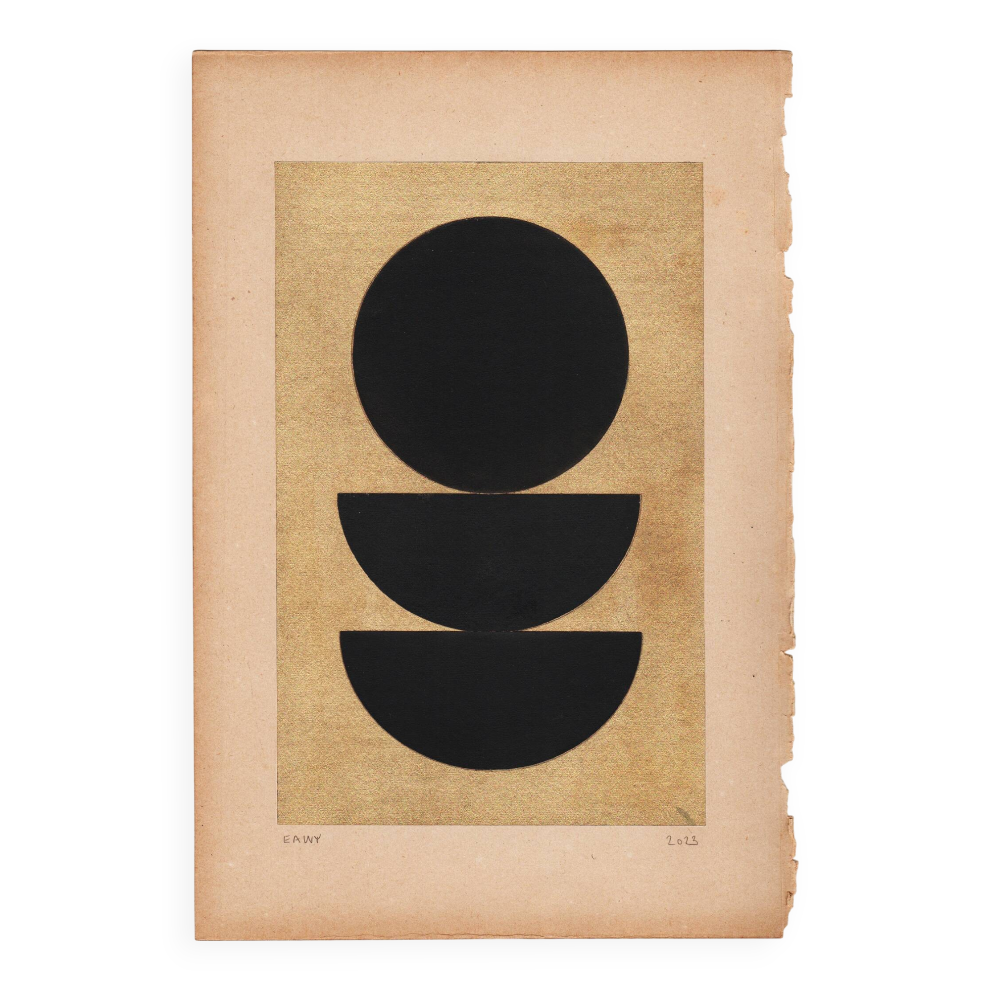 Collage on old paper - Gao - geometric painting H190 signed Eawy