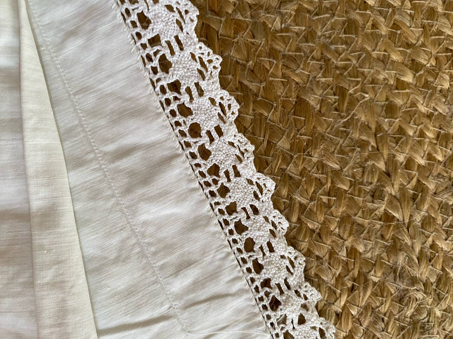 Old cotton and lace pillowcase.