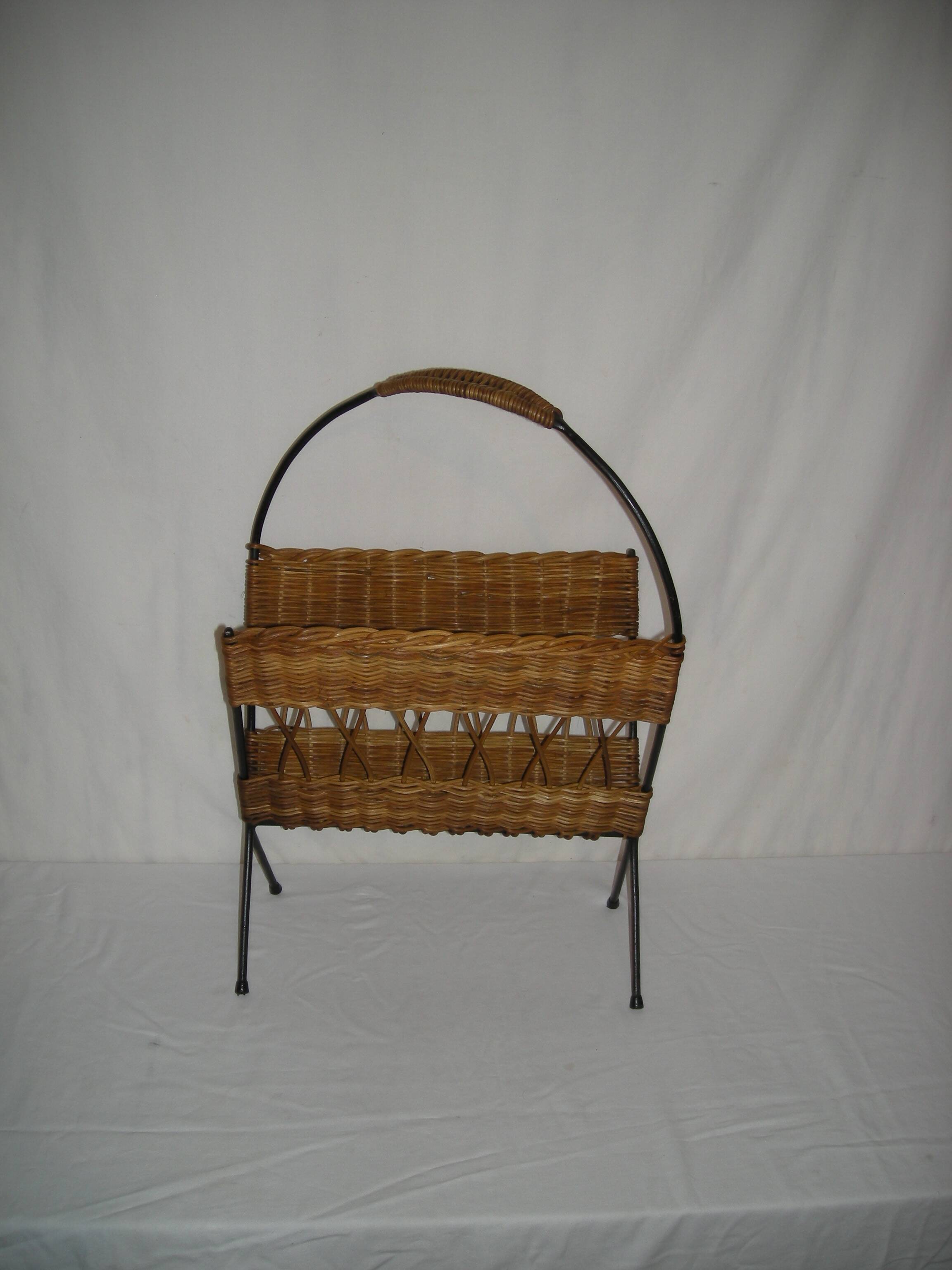 rattan magazine rack from the 50s