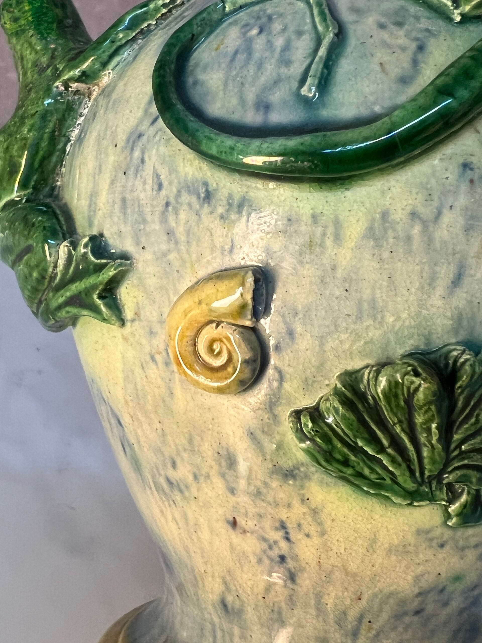 Majolica Palissy vase, dating from the Victorian era circa 1890