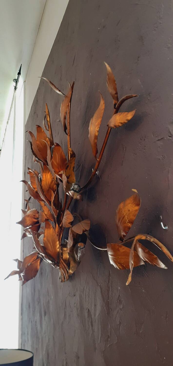 Monumental Vintage Wall Lamp with Golden Leaf Decor by Hans Kögl, 1960s