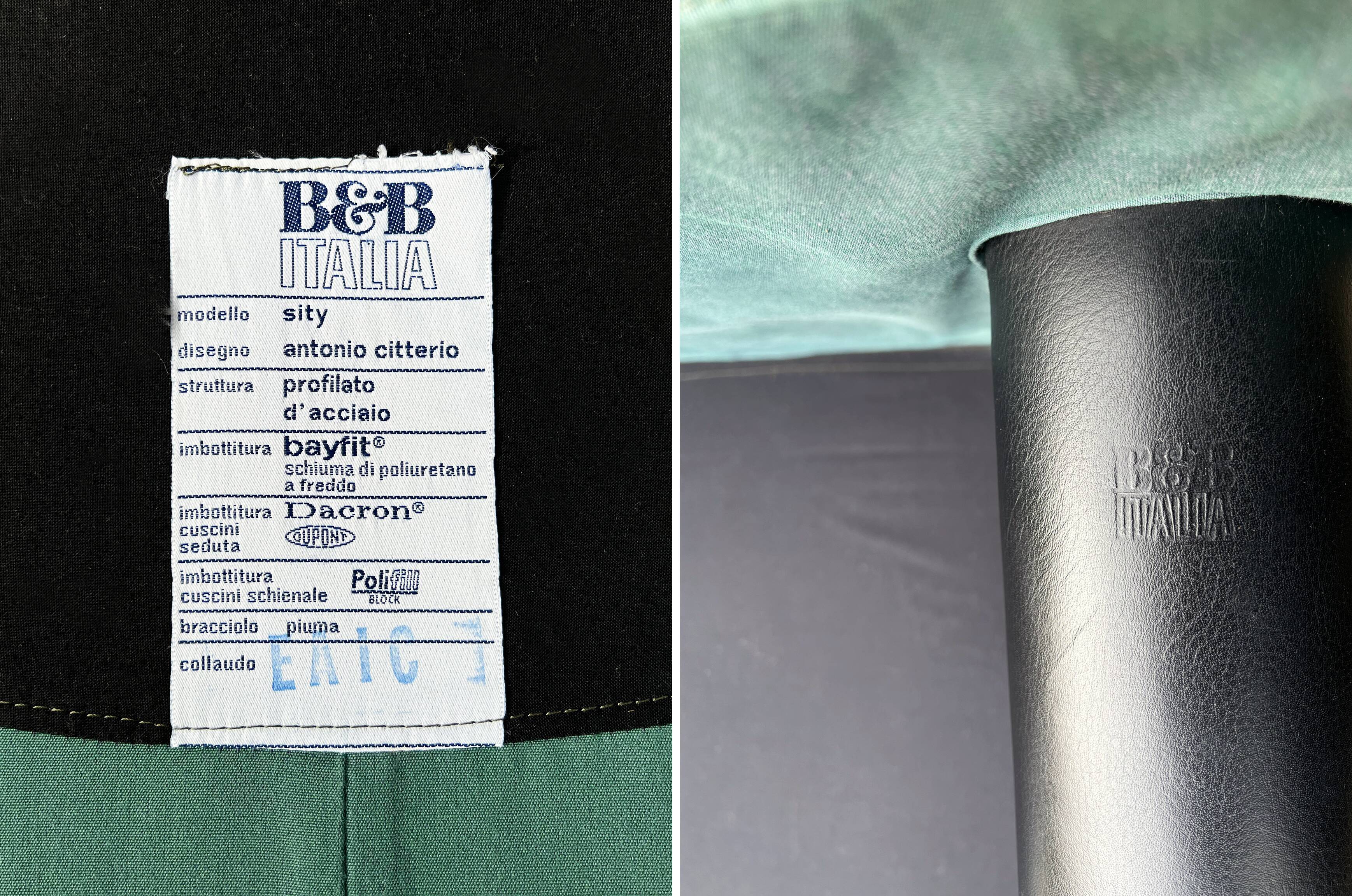 Canapé en vert et coquille d’œuf 1980s B & B Italia Antonio Citterio Sity