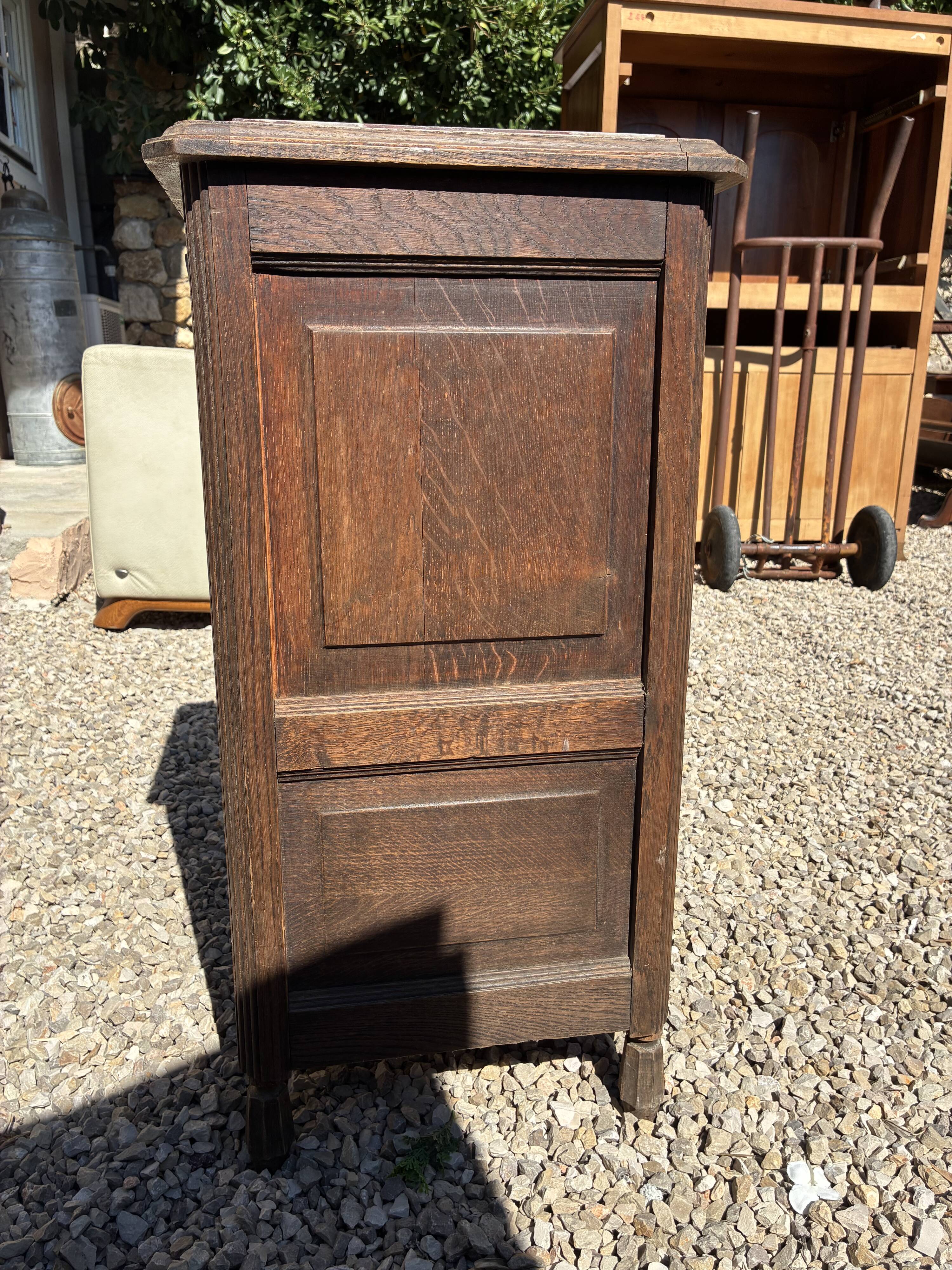 Antique bedside table in wood and marble