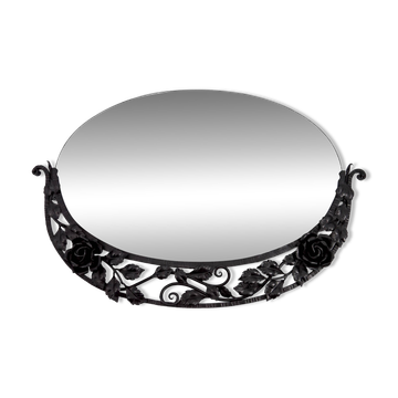 Miroir Art déco en fer forgé à décor de roses, vers 1920