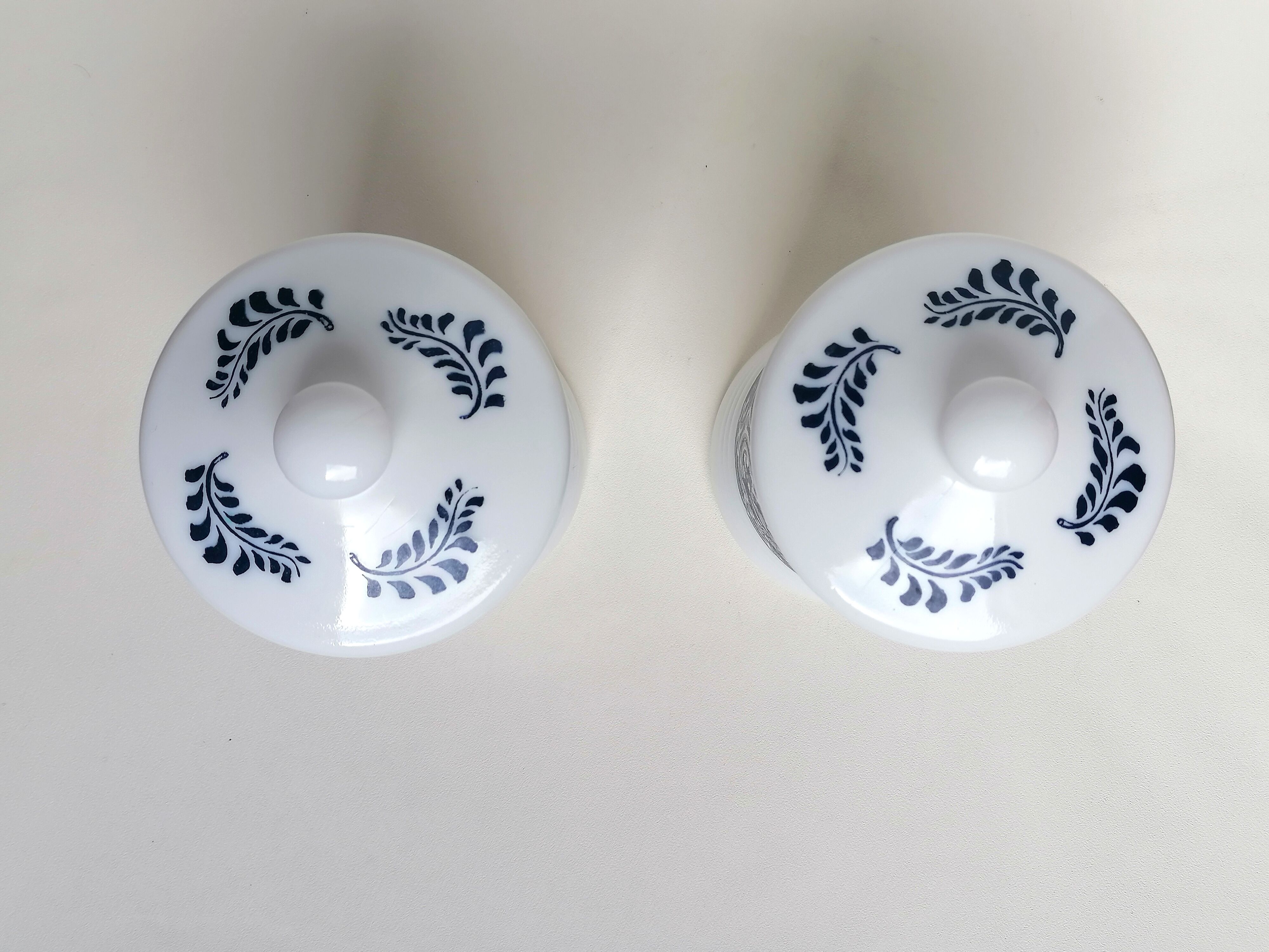 Paire de pots apothicaires opaline blanc et bleu
