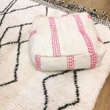 Berber kilim ottoman cover with fuchsia pink stripes